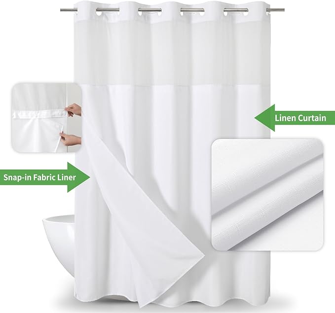 No Hooks Needed Linen Textured Shower Curtain - Image 2