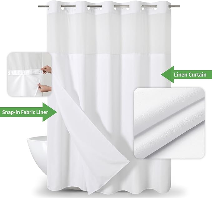 Long No Hooks Needed Linen Textured Shower Curtain - Image 2