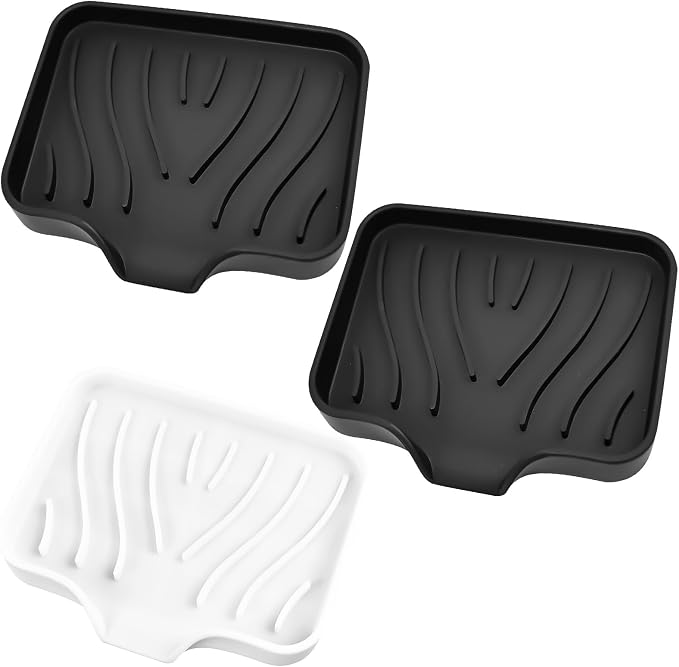 3 Pack Silicone Soap Dish with Drain by Quadafy