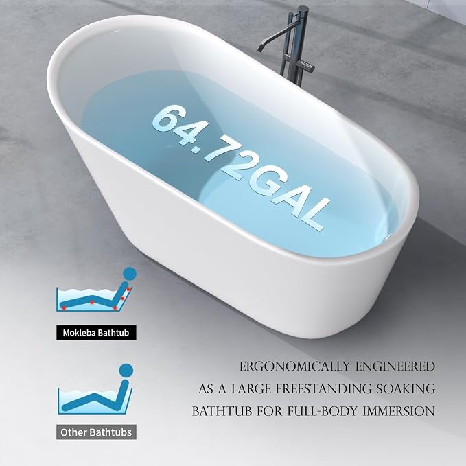 65" Acrylic Freestanding Bathtub, Single Slipper Free Standing Tub, Soaking Tub - Image 6