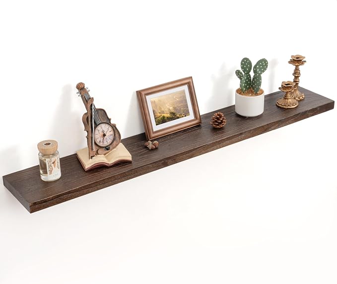 Floating Shelves for Wall Decor, 8 Inch Deep Rustic Solid Elm Wood Floating by FLYJOE