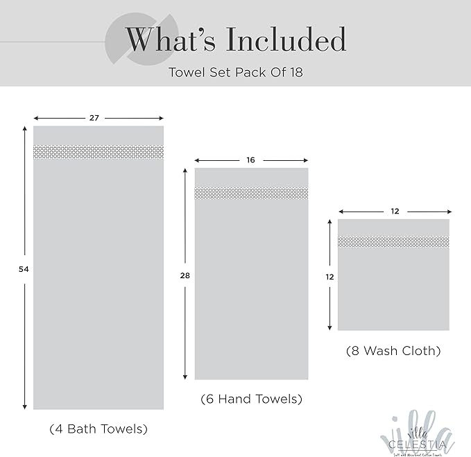 100% Cotton Bath Towel Set of 18-4 Bath Towels, 6 Hand Towels, 8 Wash Cloths - Image 5