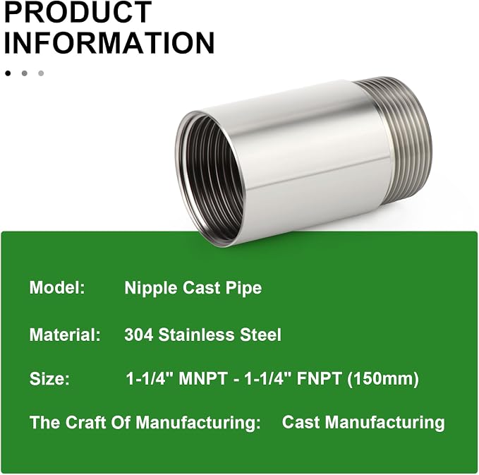 TAISHER 1PCS Stainless Steel Pipe Fittings, 1-1/4" NPT Male x 1-1/4" NPT Female - Image 5