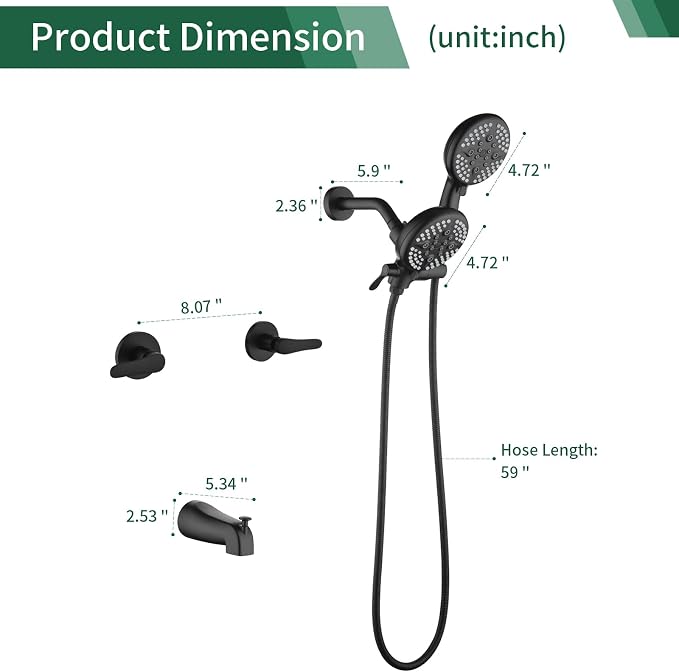 2 Handles Tub Shower Faucet Set Shower System - Image 8