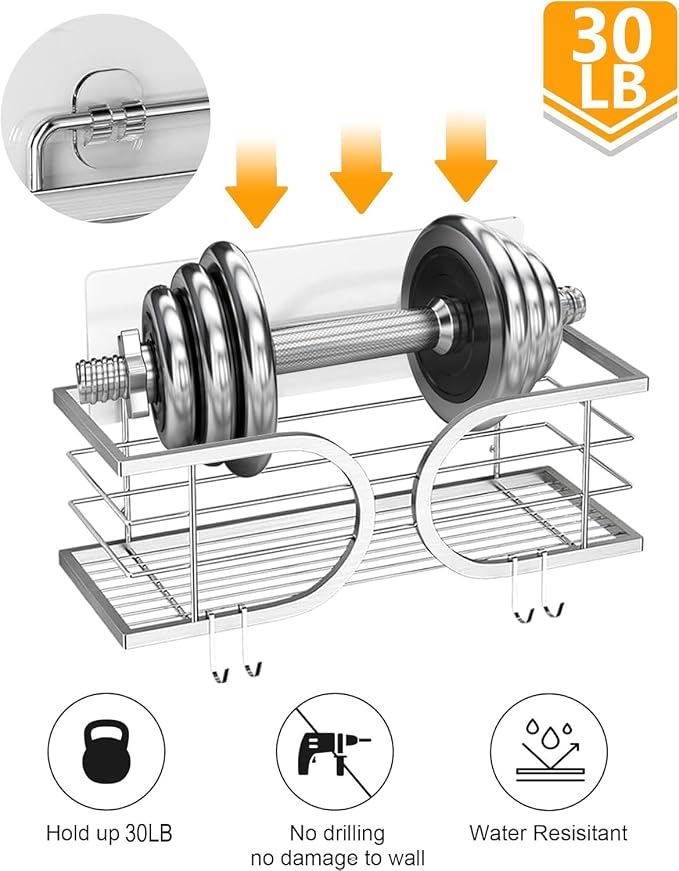 Shower Caddy No Drill Wall Mounted 304 Stainless Steel Durable Large Capacity - Image 4