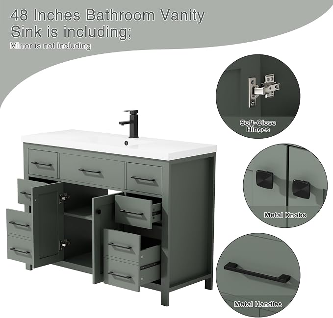 LUCKWIND 48" Modern Bathroom Vanity and Sink, Painted Bathroom Storage Cabinet - Image 3