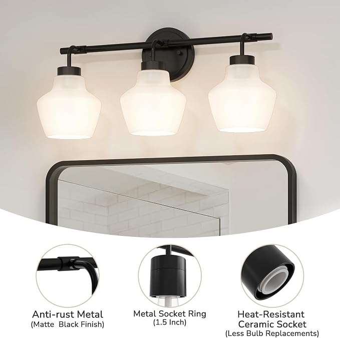USHOWER 3-Light Bathroom Light Fixtures, Vanity Lights - Image 3