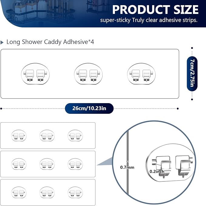 4 Pack Shower Shelf Adhesive Replacement, No Drilling Transparent Adhesive - Image 2