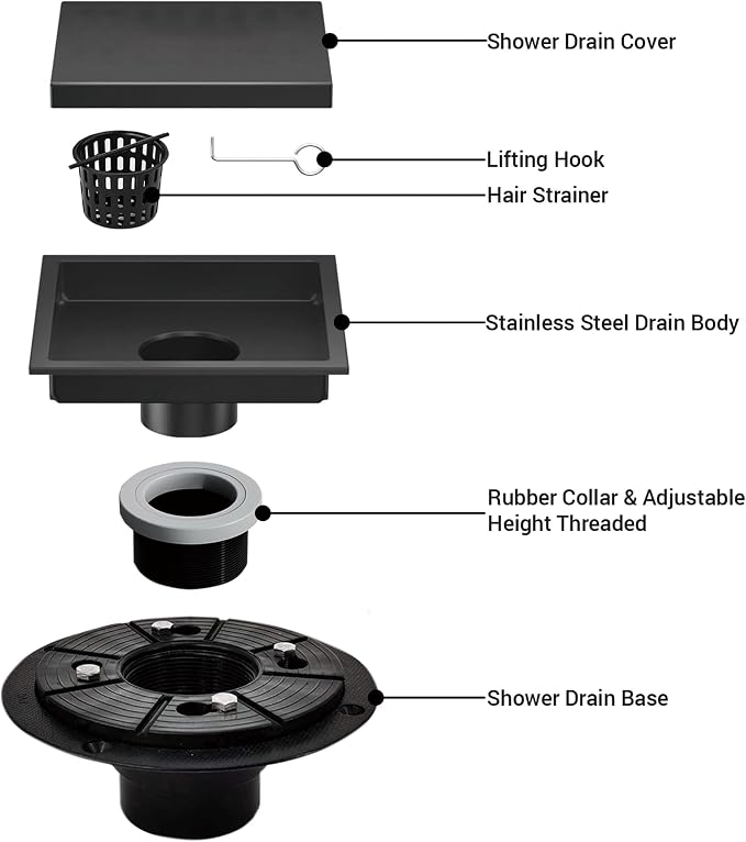 4 Inch Square Shower Floor Drain, Shower Drain Kit - Image 4