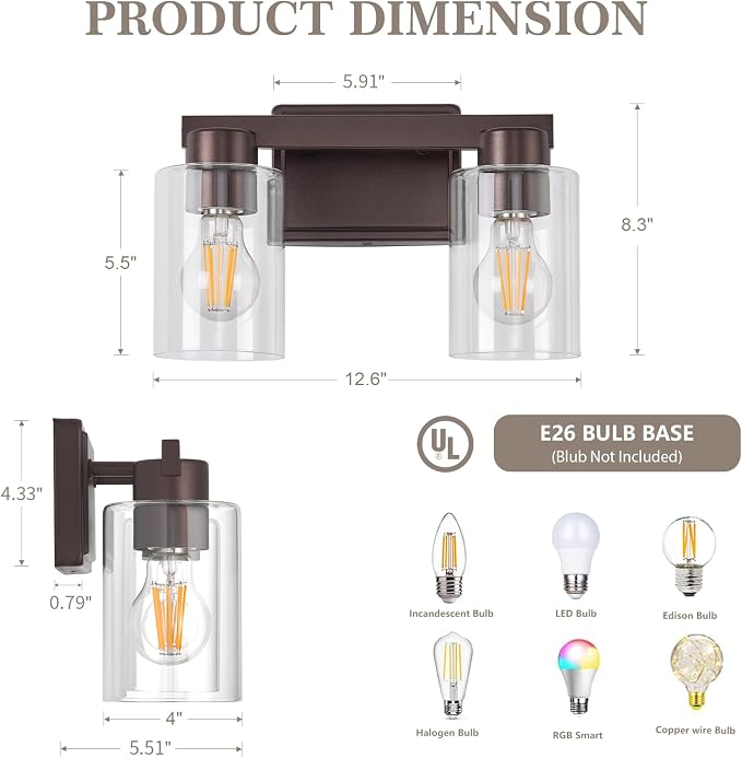 2-Light Bathroom Light Fixtures Modern Vanity Lights - Image 2