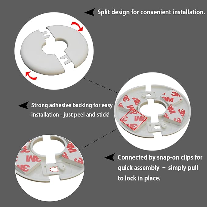 2 Pack Wall Split Flange for 1.3 Inch/33mm OD Pipe ABS Escutcheon Plate - Image 4