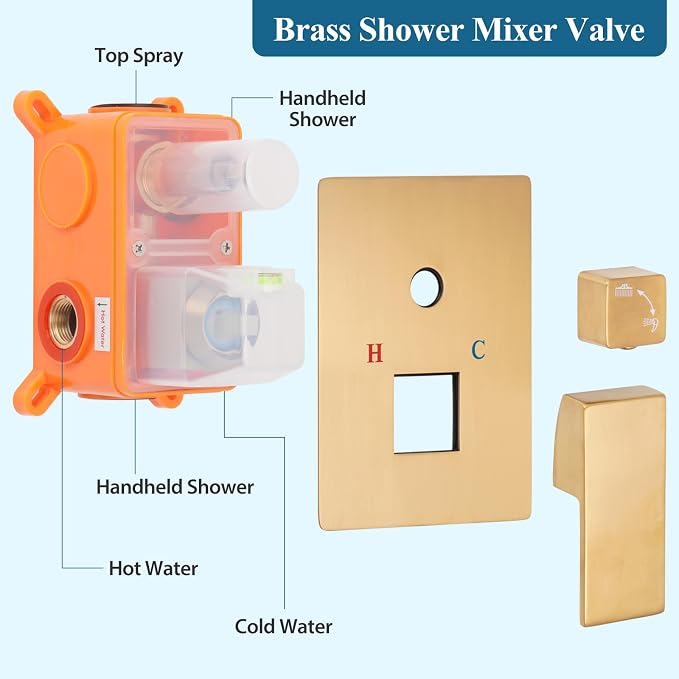 Brushed Gold Square Shower Head - Image 7