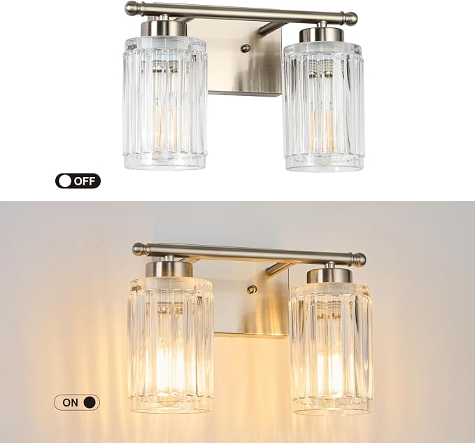 2 Light Bathroom Light Fixtures Modern Brushed Nickel 12 Inch Vanity Lights - Image 3