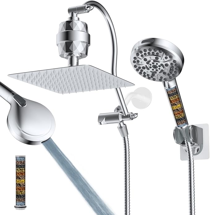 Hibbent All Metal 10'' Dual Filtered Rainfall Shower Head Combo, High Pressure by Hibbent