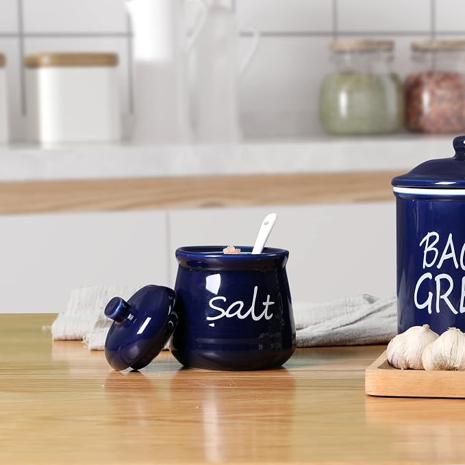 ONTUBE Ceramic Salt Bowl with Lid and Spoon 12oz White - Image 7