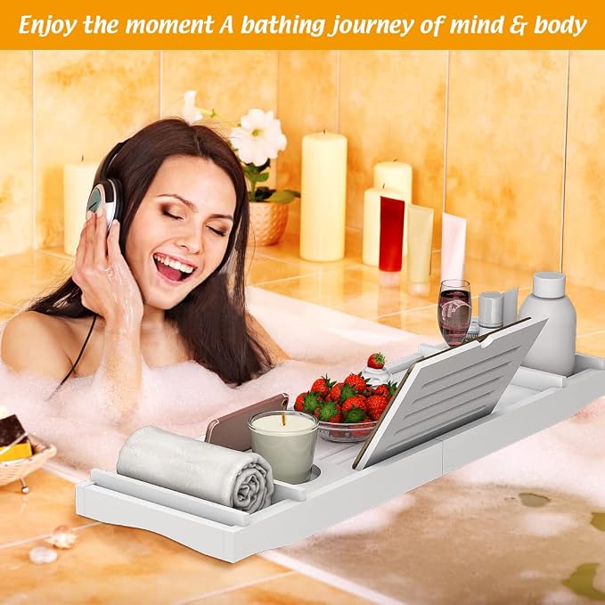 Zhuoyue Bamboo Bathtub Tray, Expandable Premium Bath Tray - Image 4