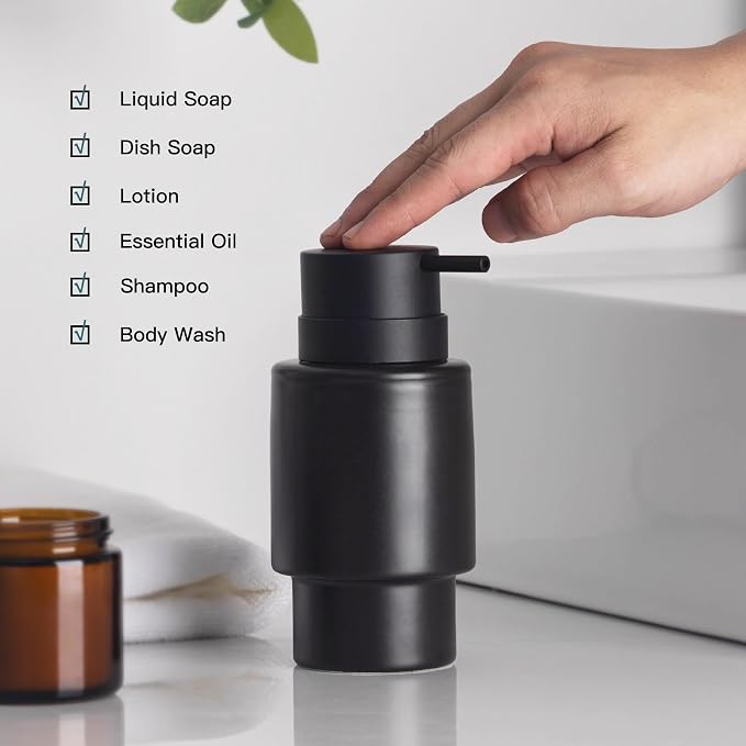 Fun Elements Black Soap Dispenser, 12oz Luxury Bathroom Soap Dispenser - Image 5