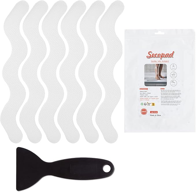 Patented 36 PCS Anti Slip Shower Stickers, Safety Bathtub Strips Adhesive Decals by Secopad