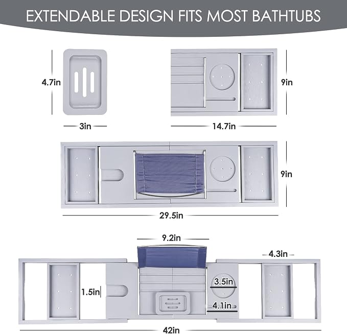 Foldable Bathtub Caddy Tray, Bamboo Bath Tub Tray Table - Image 6