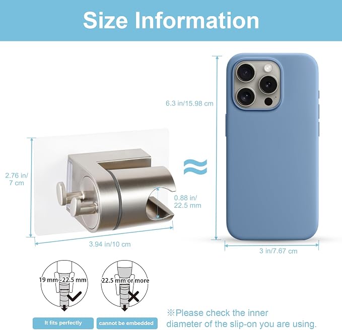 OFFO Shower Head Holder, Strong Adhesive Shower Hooks, 60° Adjustable - Image 3