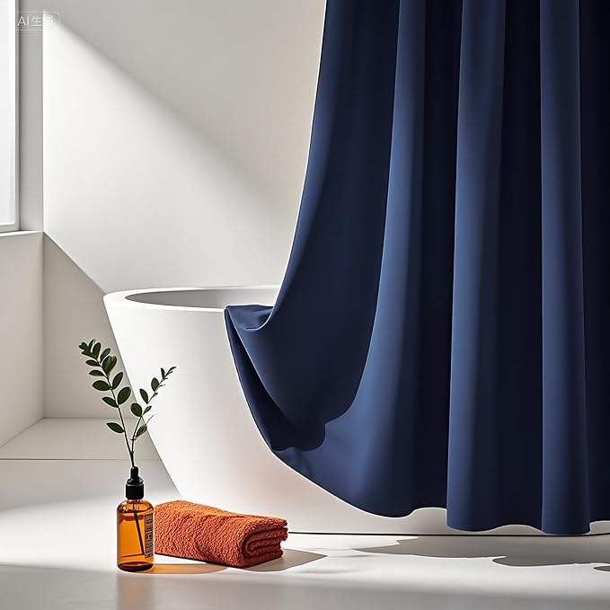 AooHome Small Shower Curtain Liner, Polyester Soft Solid Color Shower Curtain - Image 2