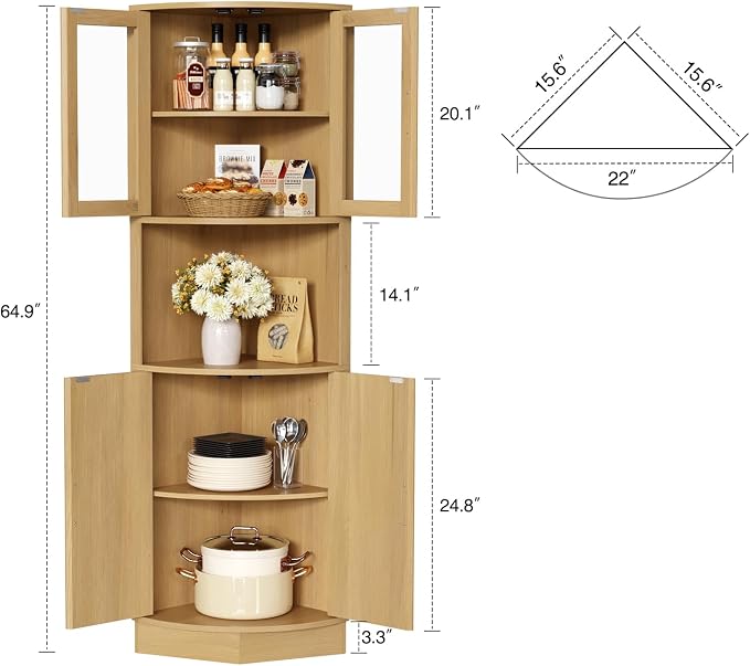 64.9" Tall Corner Cabinet, Modern Fluted Storage Cabinet - Image 2