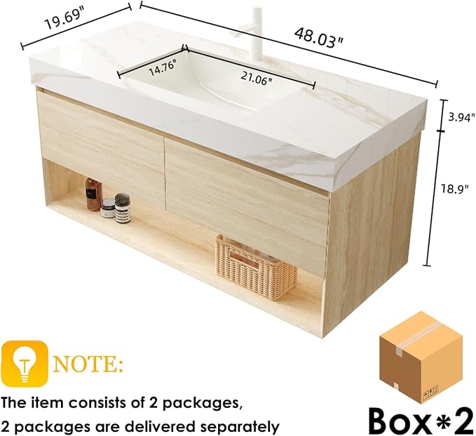 Ambrovina 48" Floating Bathroom Vanity - Image 2