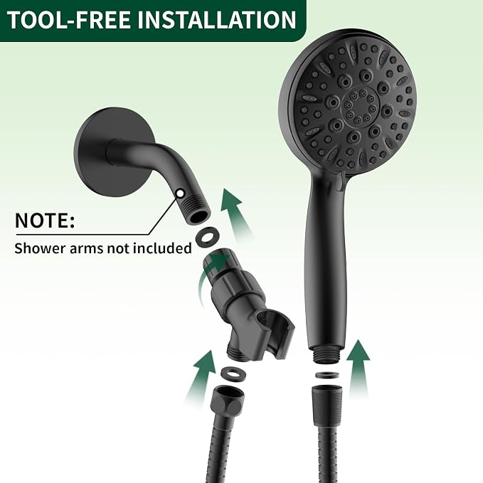 Matte Black Shower Head, 6 Spray Modes Handheld Showerhead, High Pressure - Image 6