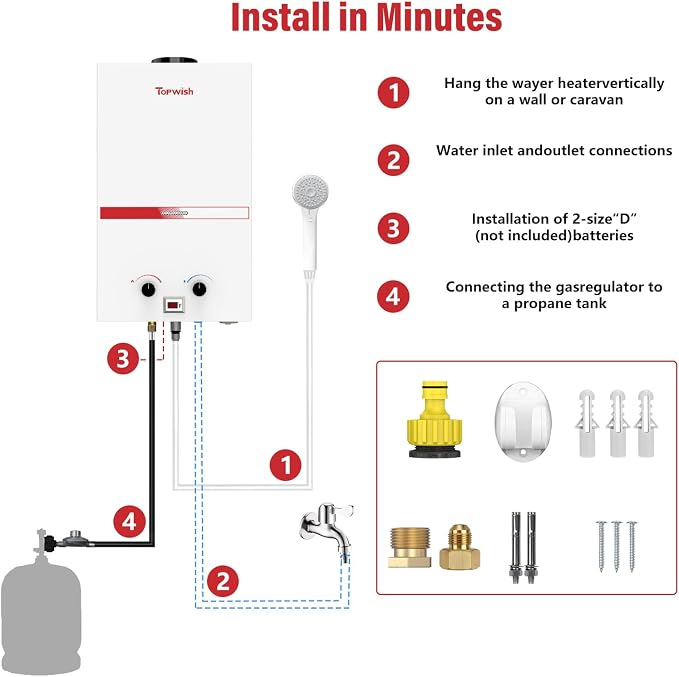 Tankless Water Heater 10L, 2.6GPM Portable Propane Camping Water Heater - Image 6