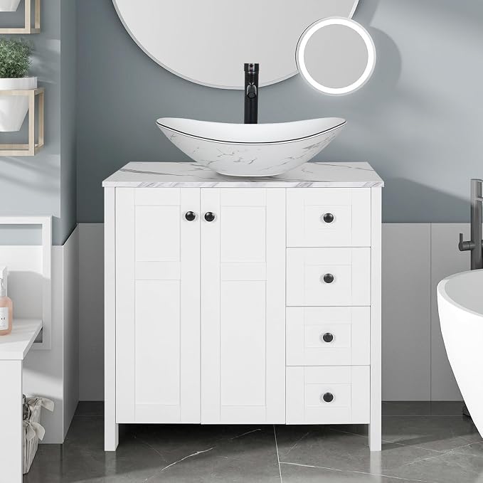 32 Inches White Bathroom Vanity by Solidee
