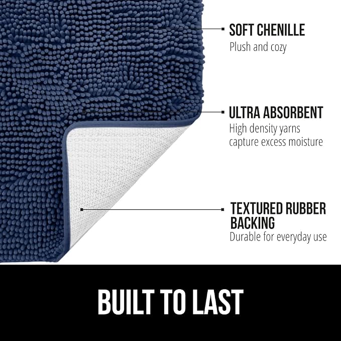 GORILLA GRIP Bath Rug Mat 30x20, Soft Absorbent Chenille, Quick Dry Microfiber - Image 2