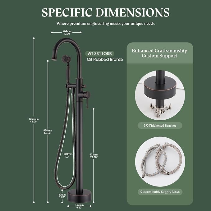 Free Standing Tub Faucet, Wintap Classic Freestanding Bathtub Faucet - Image 6