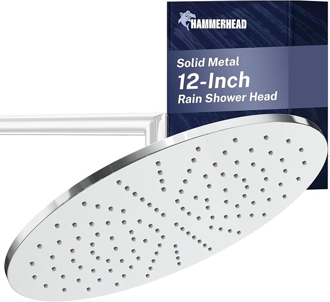 HammerHead Showers® Solid Metal 12 Inch Rainfall Shower Head, Large Rain Shower by HammerHeadShowers
