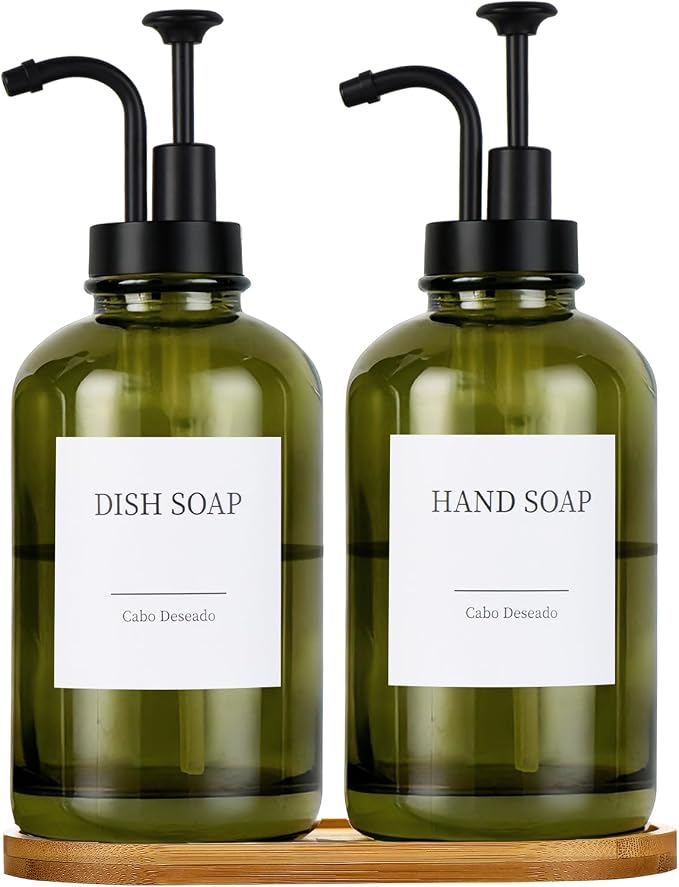 Glass Soap Dispenser with Pump, Dish and Hand Soap Dispenser by CaboDeseado