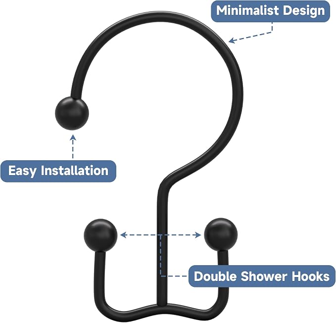 Titanker Shower Curtain Hooks Black, Minimalist Simple Double Glide Shower - Image 4