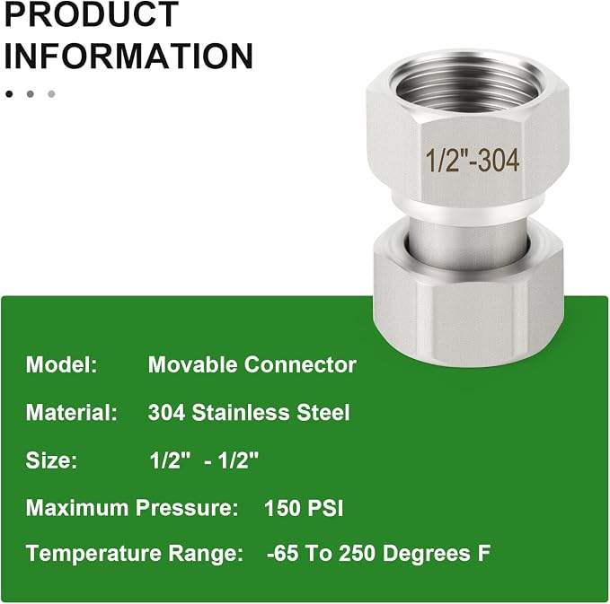 TAISHER 2PCS 304 Stainless Steel Flexible Movable Connector, 1/2" Female - Image 6