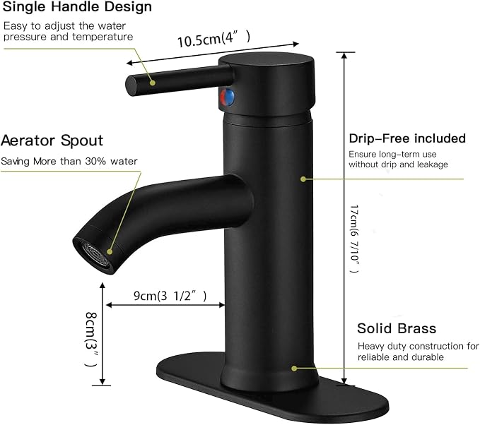 Matte Black Bathroom Faucet Single Hole Single Handle Aerator Spout Bath Basin - Image 2