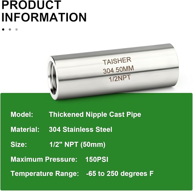TAISHER 2PCS Stainless Steel Pipe Fittings, 1/2" NPT Female x 1/2" NPT Female - Image 5