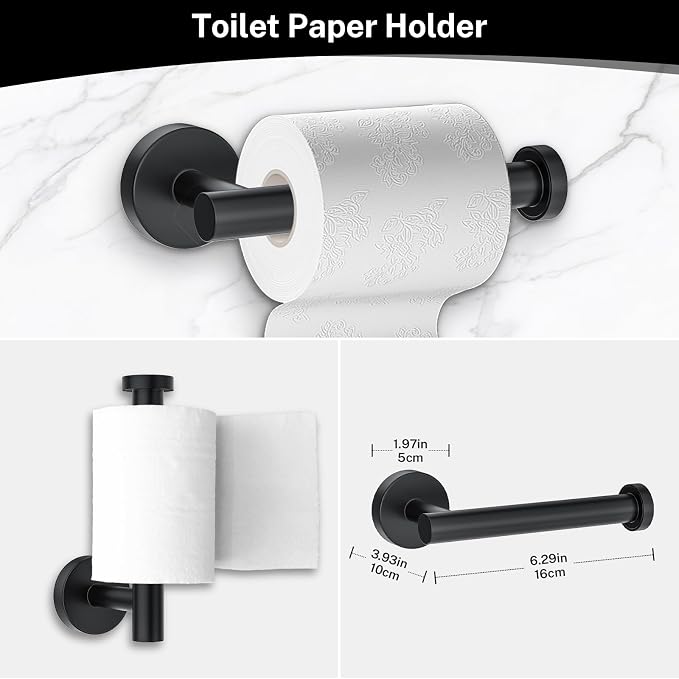 4-Piece Matte Black Bathroom Hardware Accessories Set, Robe Hooks, Stainless - Image 2