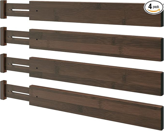 BAMEOS Drawer Divider, Expandable Bamboo Separators Adjustable Utensil Knife by BAMEOS