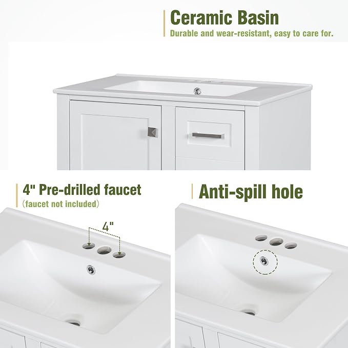 Bathroom Vanity Cabinet Sink 30”, Single Sink Top Combo Set - Image 6