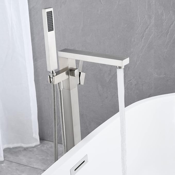 Freestanding Bathtub Faucet Tub Filler Brushed Nickel Floor Mount Bathroom - Image 4