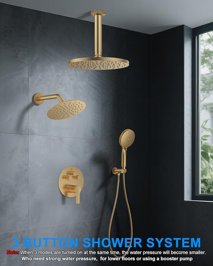 Shower System with Pressure Balance Valve, Brushed Gold - Image 7