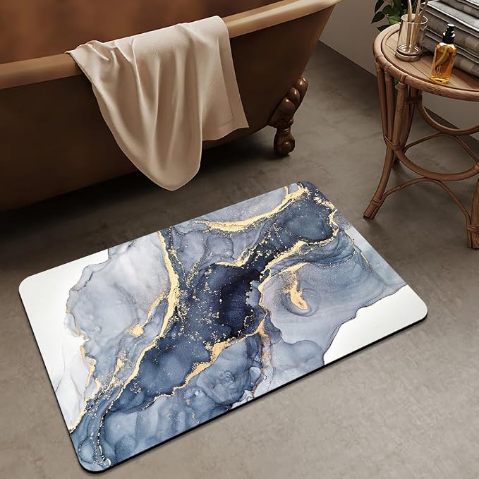 Bath Mat Rug, Gilt Marble Non Slip Quick Dry Super Absorbent Thin Bathroom Rugs - Image 3
