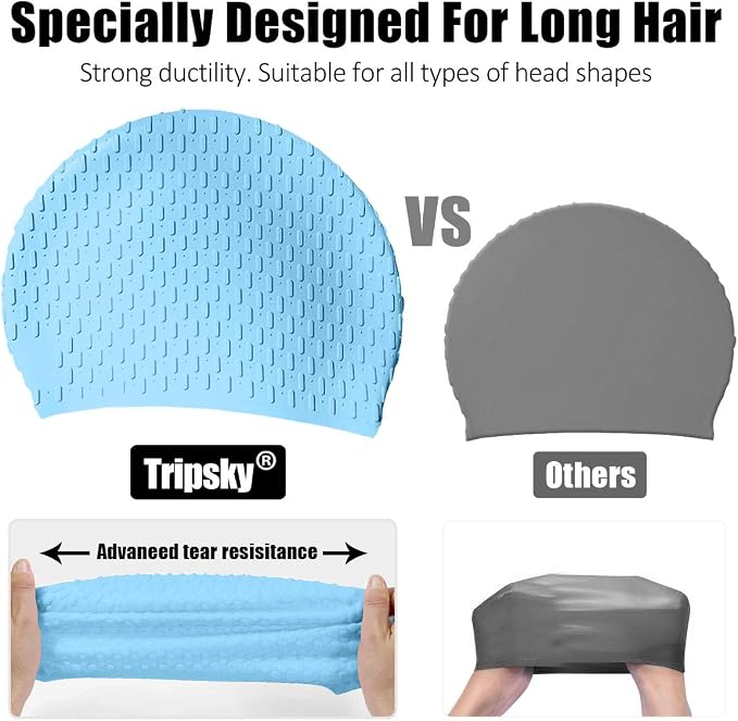 Tripsky Silicone Swim Cap, Comfortable Bathing Cap Ideal - Image 5