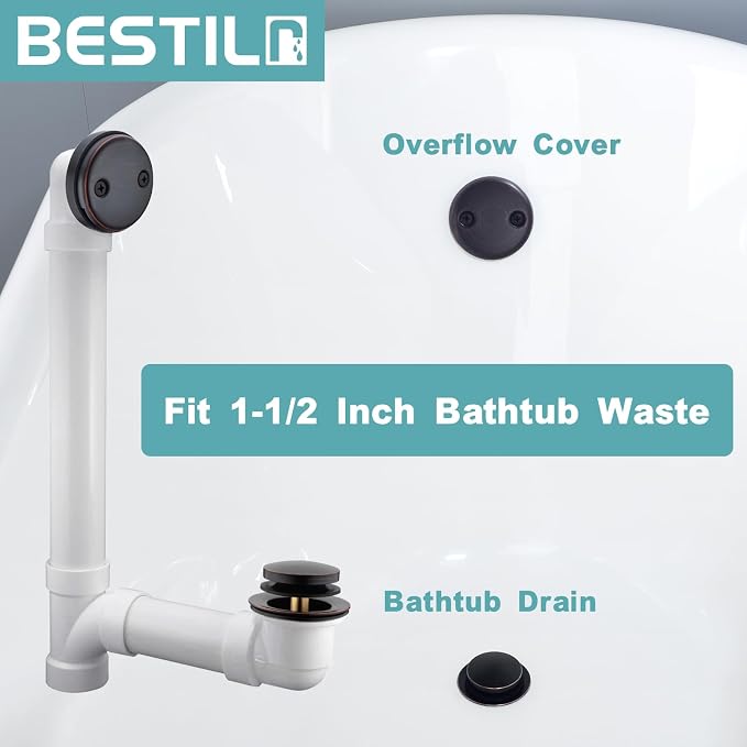 BESTILL Tip-Toe Bathtub Drain Bath Tub Trim Set Conversion Kit, Two Hole Style - Image 3