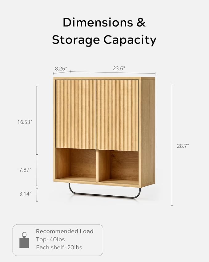 Fluted Wall Cabinet, Modern Wood Floating Bathroom Cabinet - Image 2