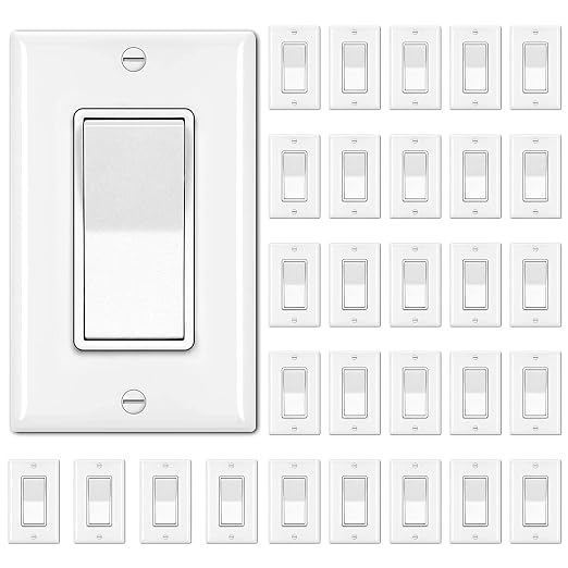 BESTTEN 30 Pack Single Pole Decorator Light Switch, Rocker Paddle Wall Switch by BESTTEN