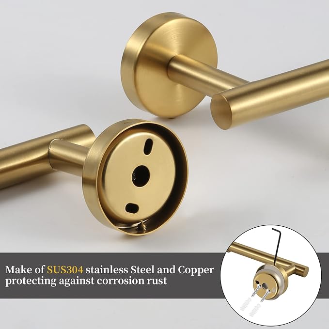 Bathroom Hardware Set Brushed Gold, Toilet Paper Holders, Towel Rings and 4pcs - Image 6