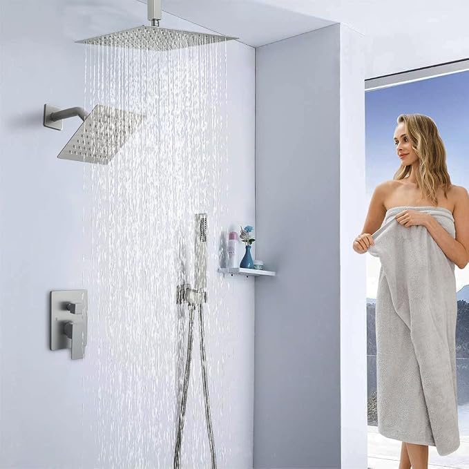 Shower Faucet Set Brushed Nickel Shower System, Knob Switch Diverter Shower - Image 2